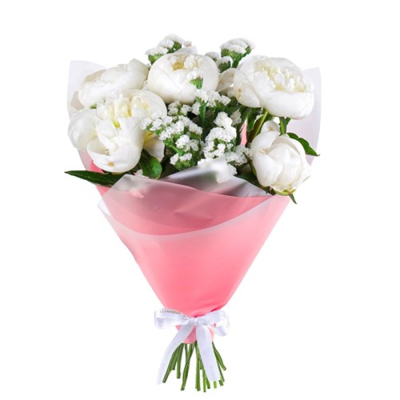 Beyaz Şakayık Buketi Pembe Sargı